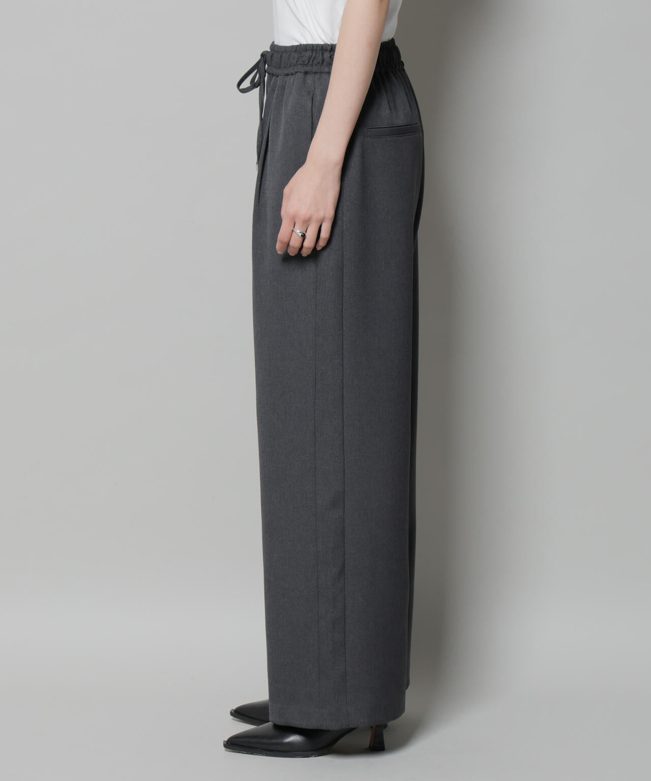 ウールライクポリエステルサイドライン切り替えドロストパンツ(セットアップ可) 6735227317