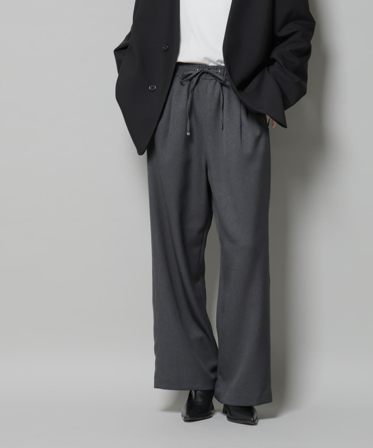 ウールライクポリエステルサイドライン切り替えドロストパンツ(セットアップ可) 6735227317