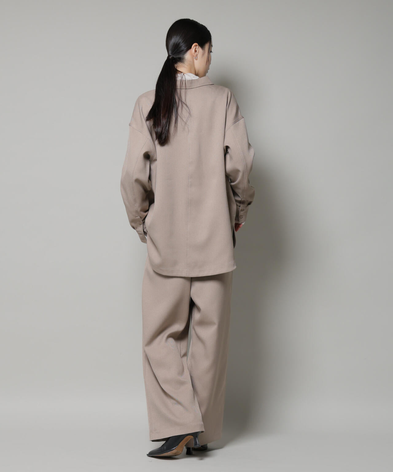 ウールライクポリエステルサイドライン切り替えドロストパンツ(セットアップ可) 6735227317