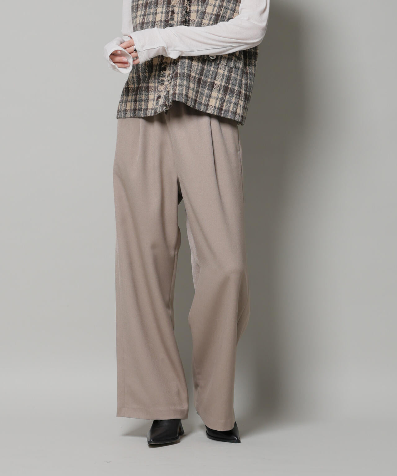 ウールライクポリエステルサイドライン切り替えドロストパンツ(セットアップ可) 6735227317