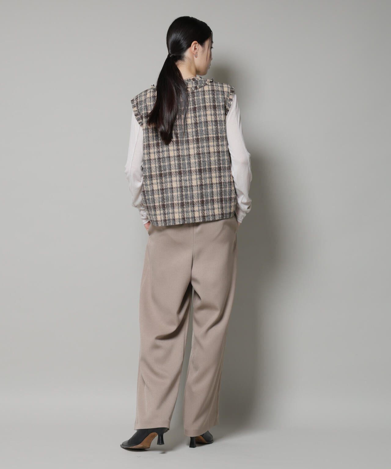 ウールライクポリエステルサイドライン切り替えドロストパンツ(セットアップ可) 6735227317