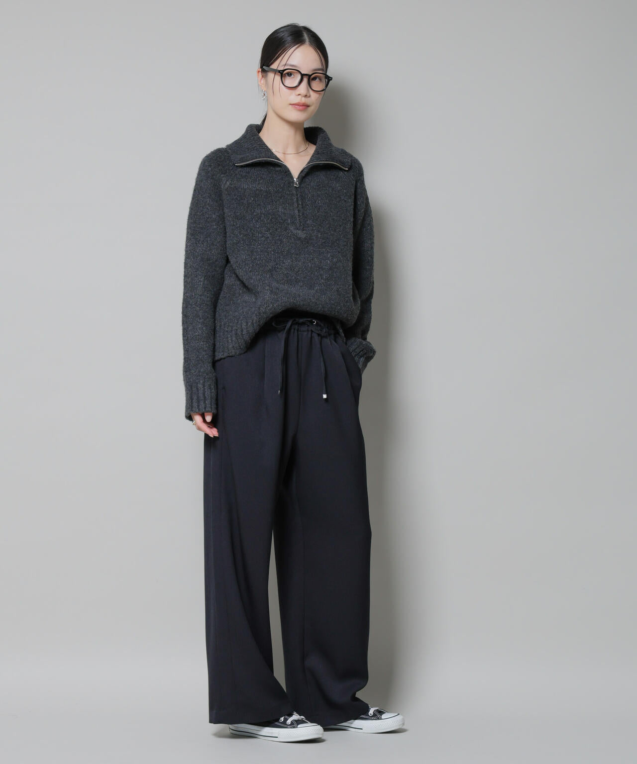 ウールライクポリエステルサイドライン切り替えドロストパンツ(セットアップ可) 6735227317
