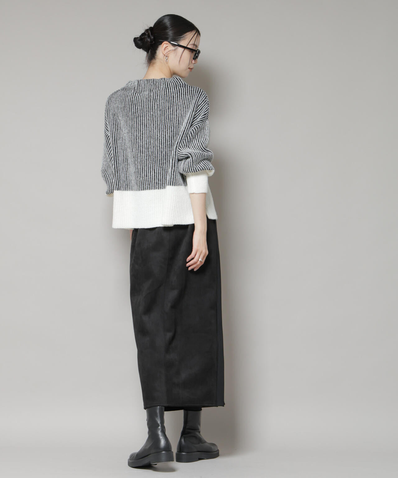 カットスエードサイドニットラインナロースカート(セットアップ可) 6735230313