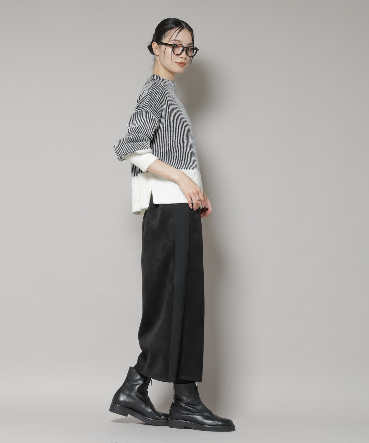 カットスエードサイドニットラインナロースカート(セットアップ可) 6735230313