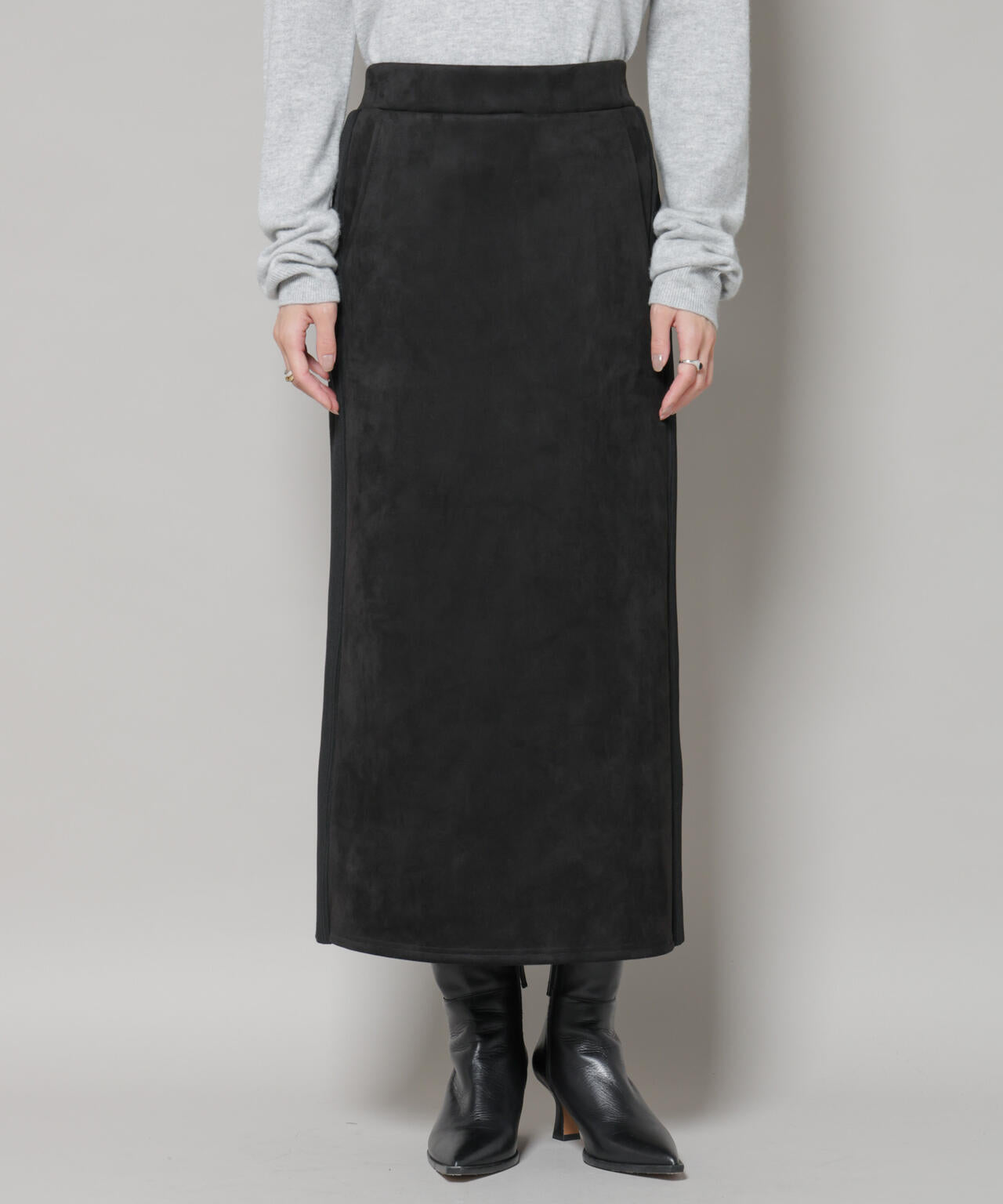 カットスエードサイドニットラインナロースカート(セットアップ可) 6735230313
