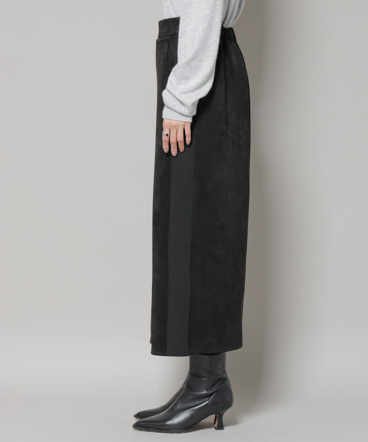 カットスエードサイドニットラインナロースカート(セットアップ可) 6735230313