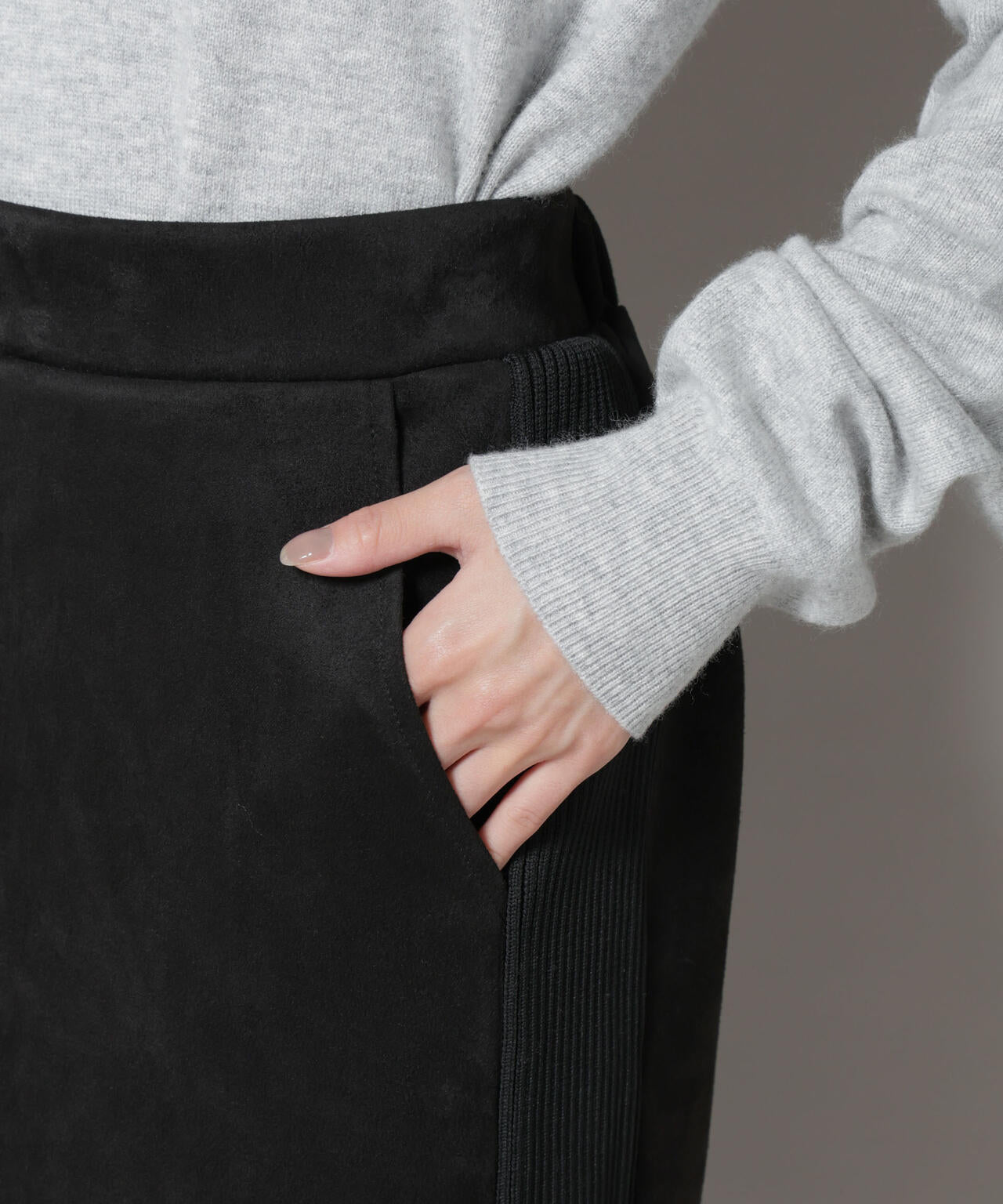 カットスエードサイドニットラインナロースカート(セットアップ可) 6735230313