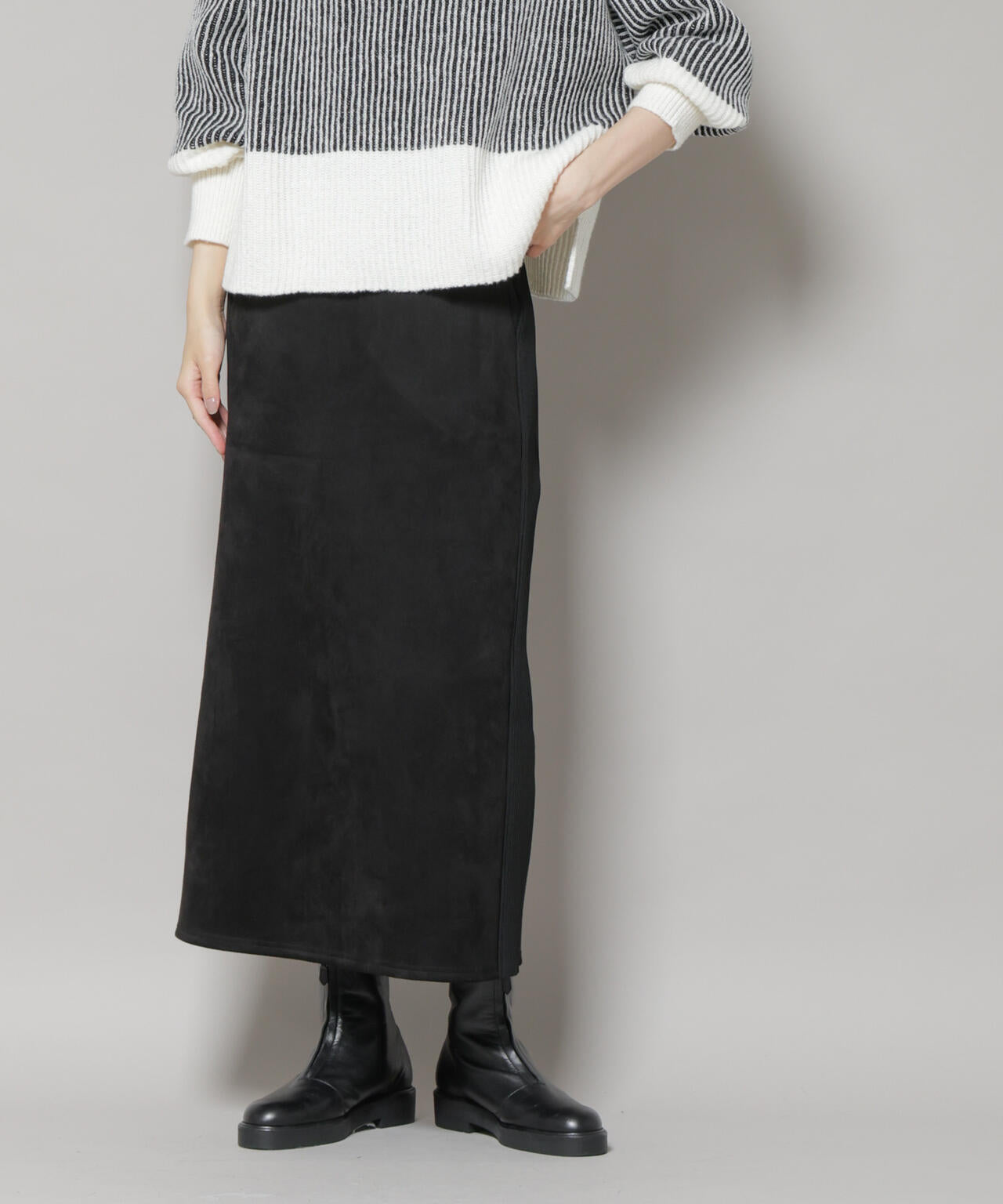 カットスエードサイドニットラインナロースカート(セットアップ可) 6735230313