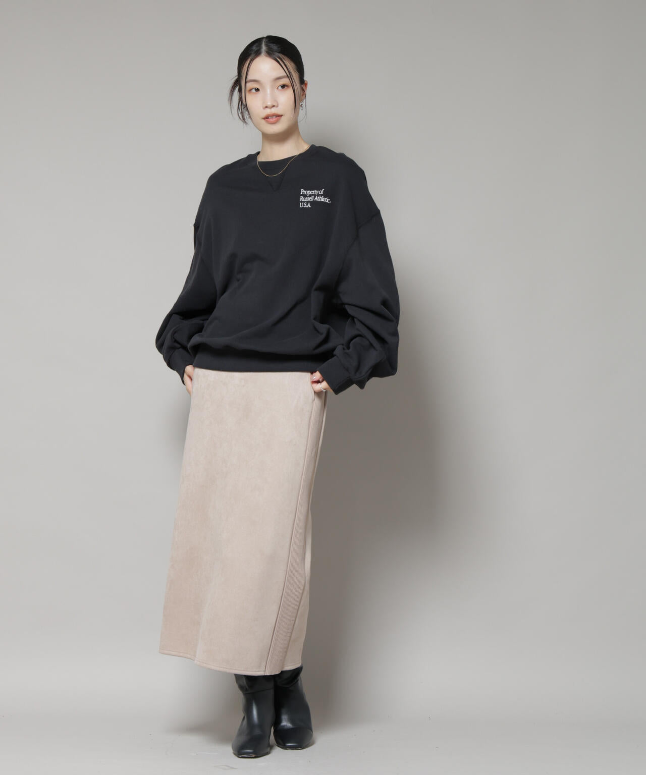 カットスエードサイドニットラインナロースカート(セットアップ可) 6735230313