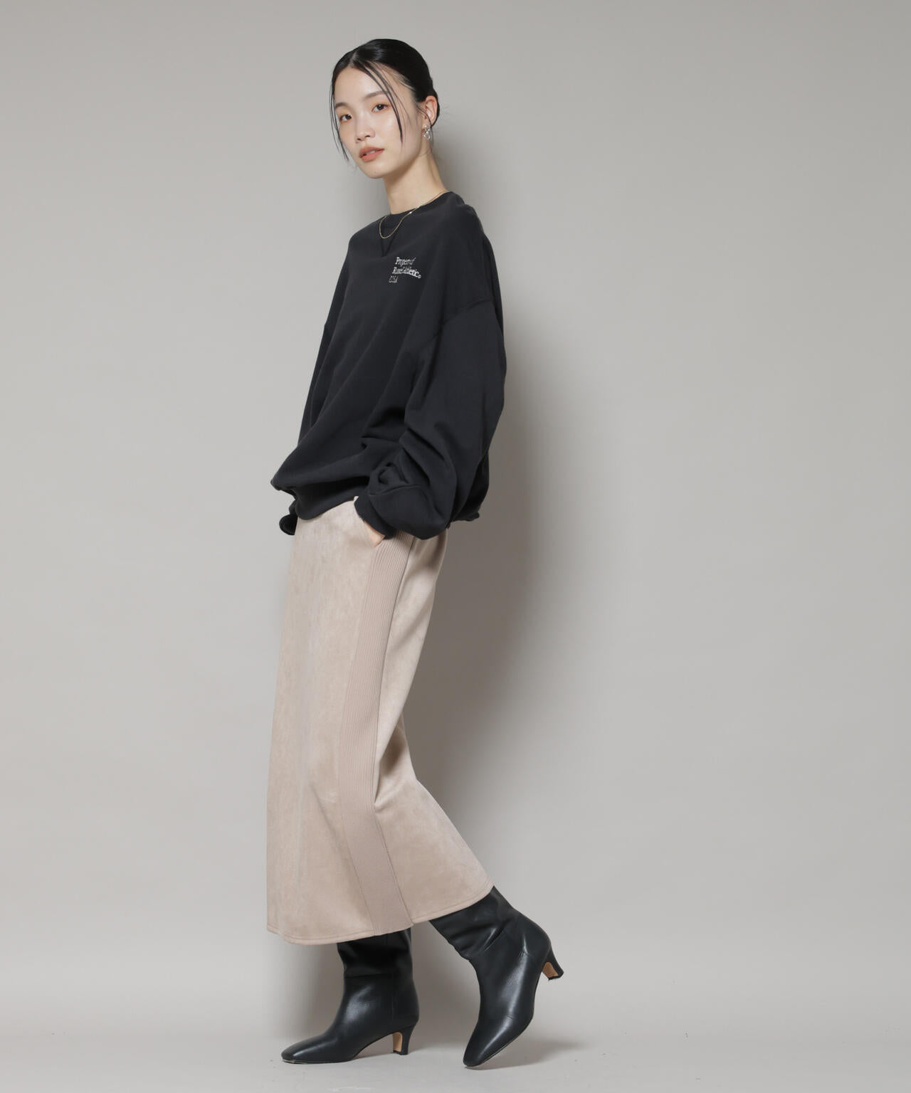 カットスエードサイドニットラインナロースカート(セットアップ可) 6735230313