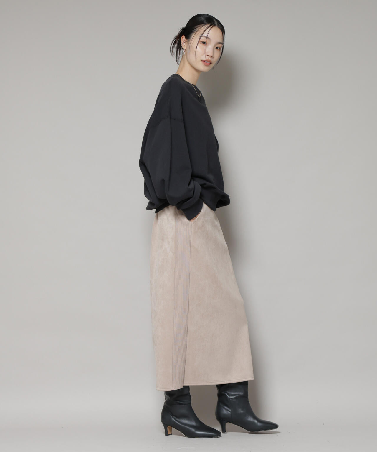 カットスエードサイドニットラインナロースカート(セットアップ可) 6735230313