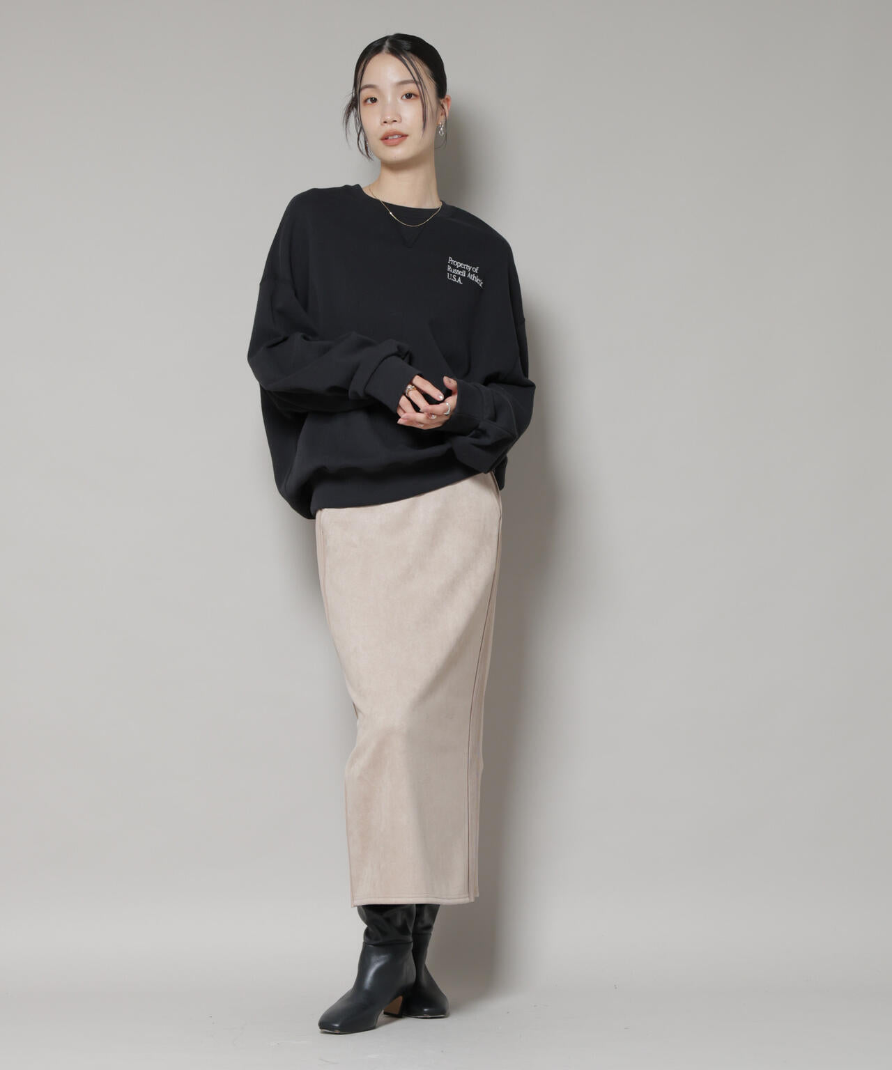 カットスエードサイドニットラインナロースカート(セットアップ可) 6735230313