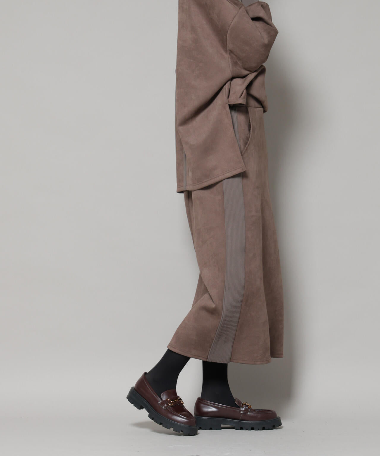 カットスエードサイドニットラインナロースカート(セットアップ可) 6735230313