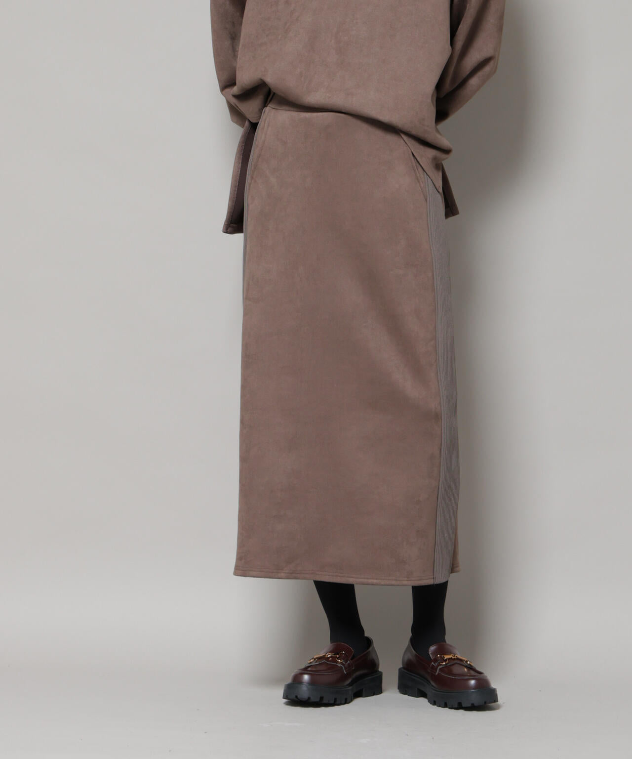 カットスエードサイドニットラインナロースカート(セットアップ可) 6735230313