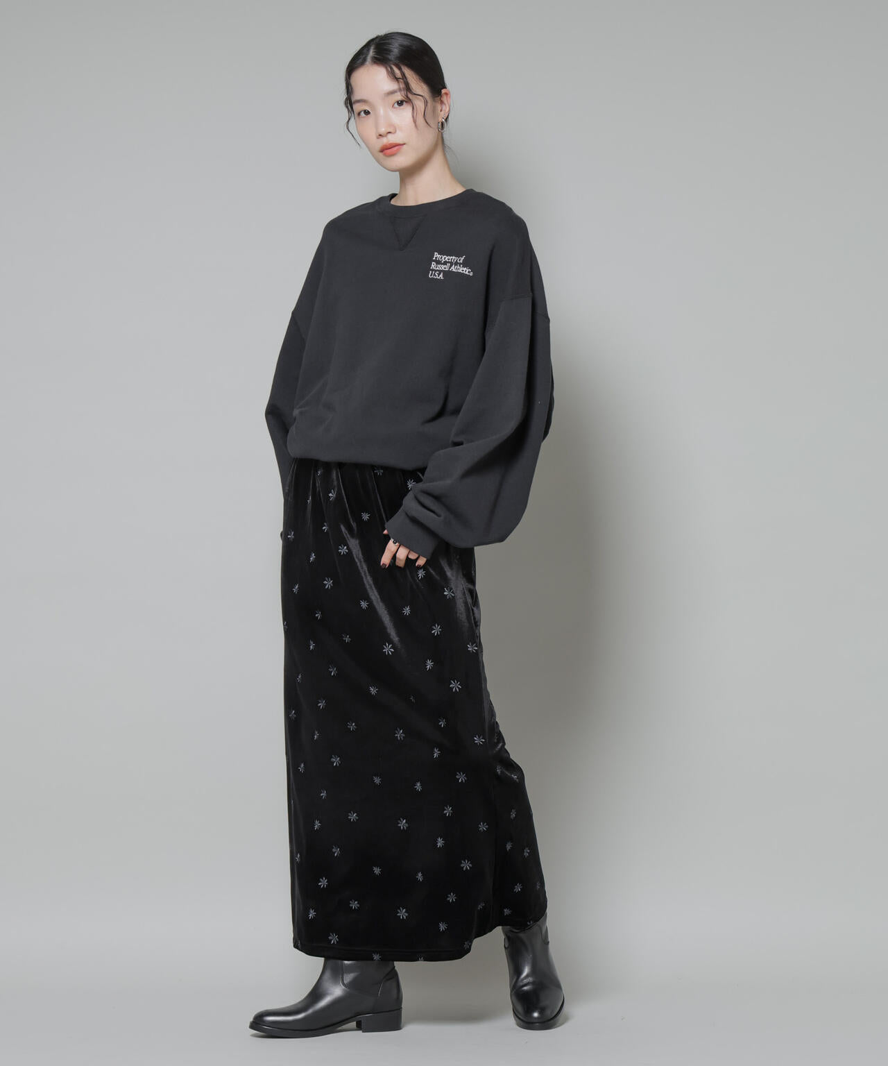 刺繍ベロアカットナロースカート(セットアップ可) 6735230320