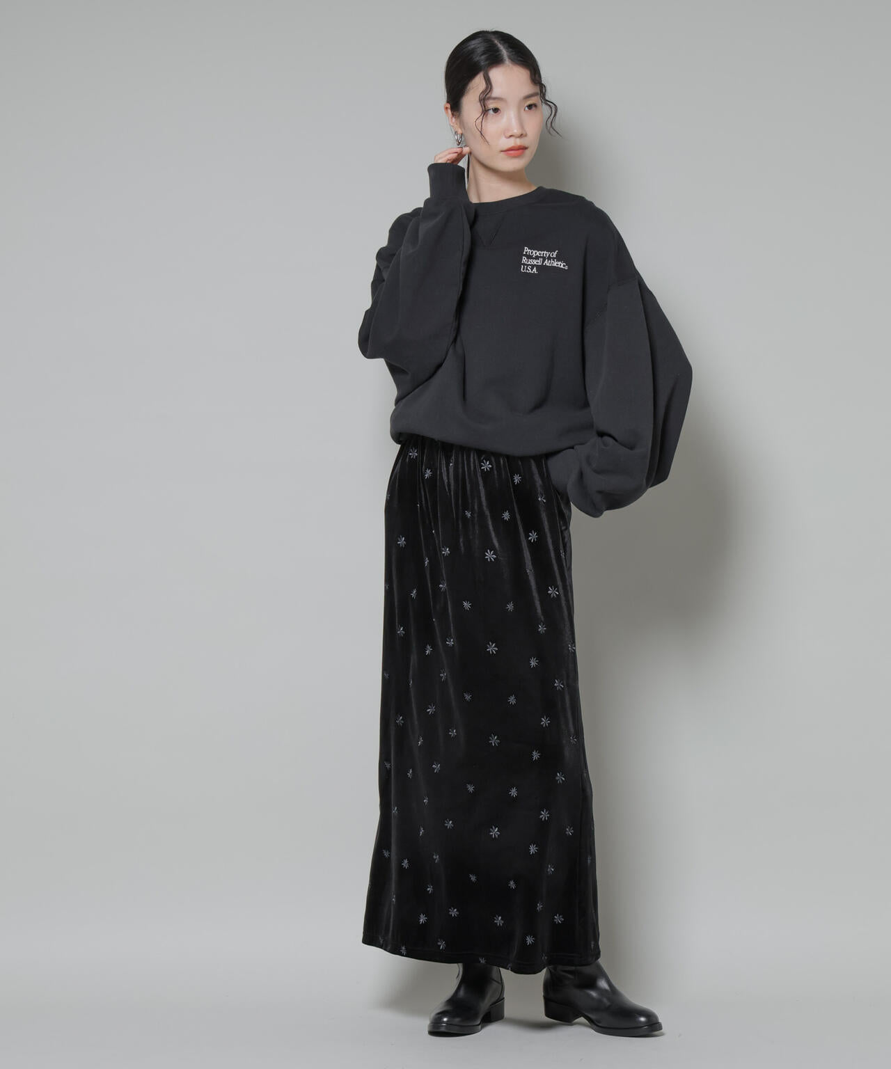 刺繍ベロアカットナロースカート(セットアップ可) 6735230320