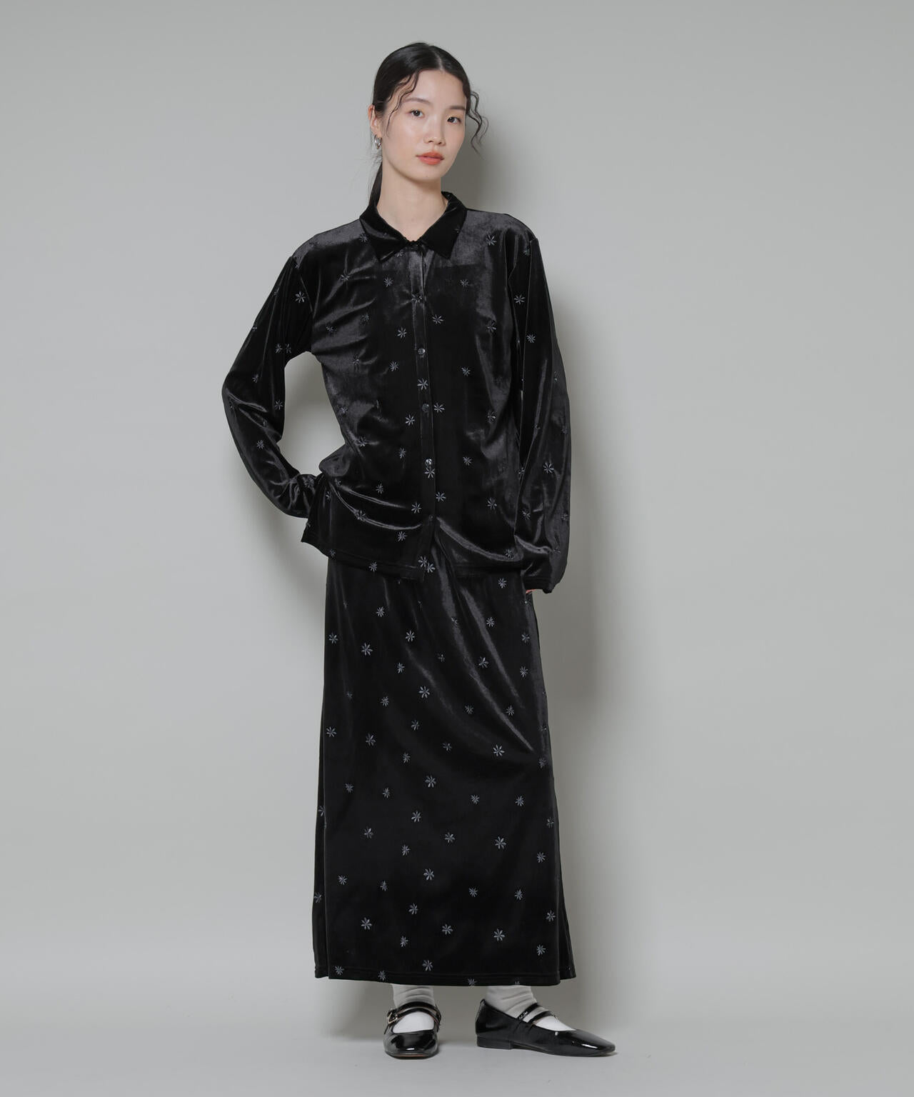 刺繍ベロアカットナロースカート(セットアップ可) 6735230320