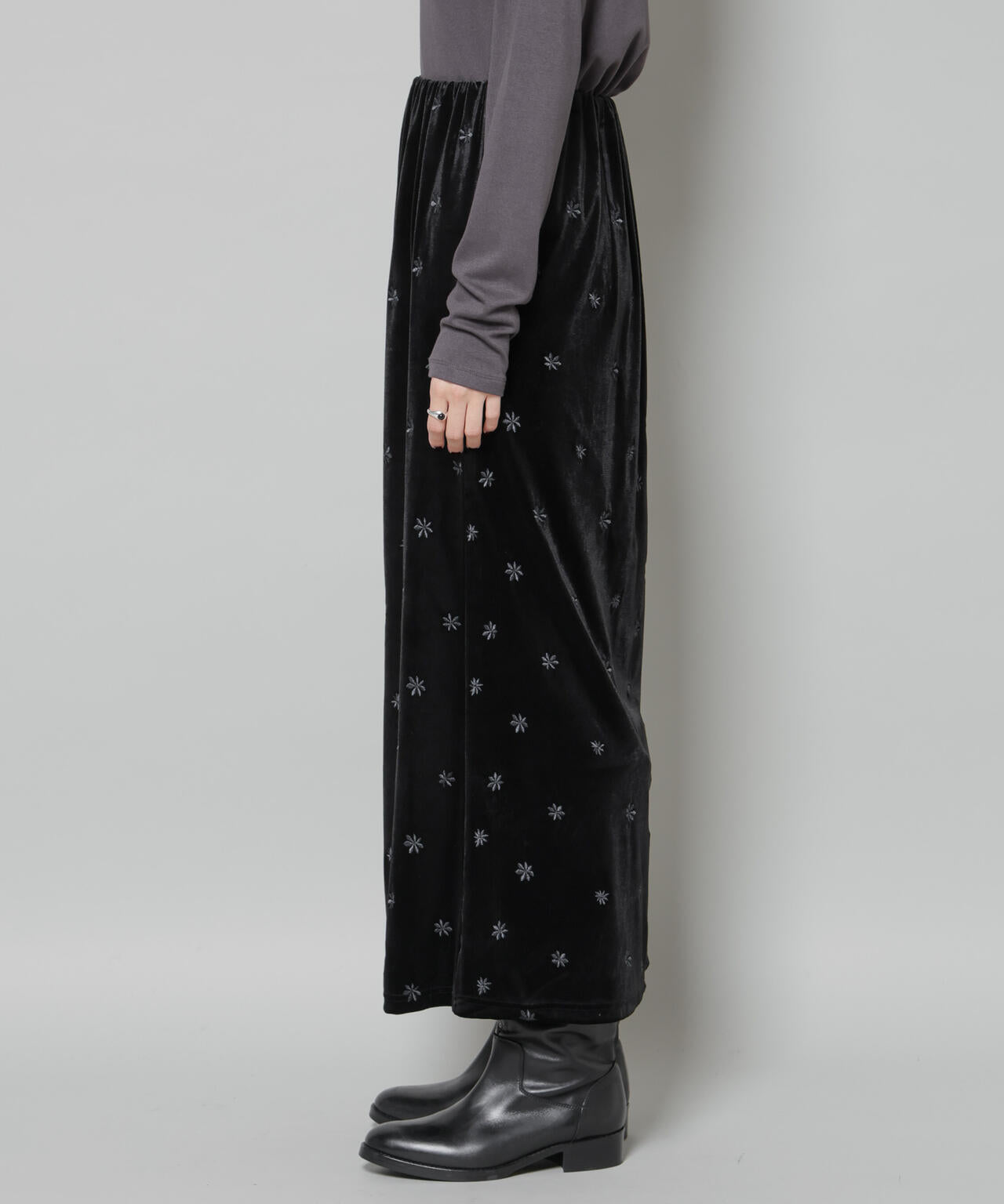 刺繍ベロアカットナロースカート(セットアップ可) 6735230320