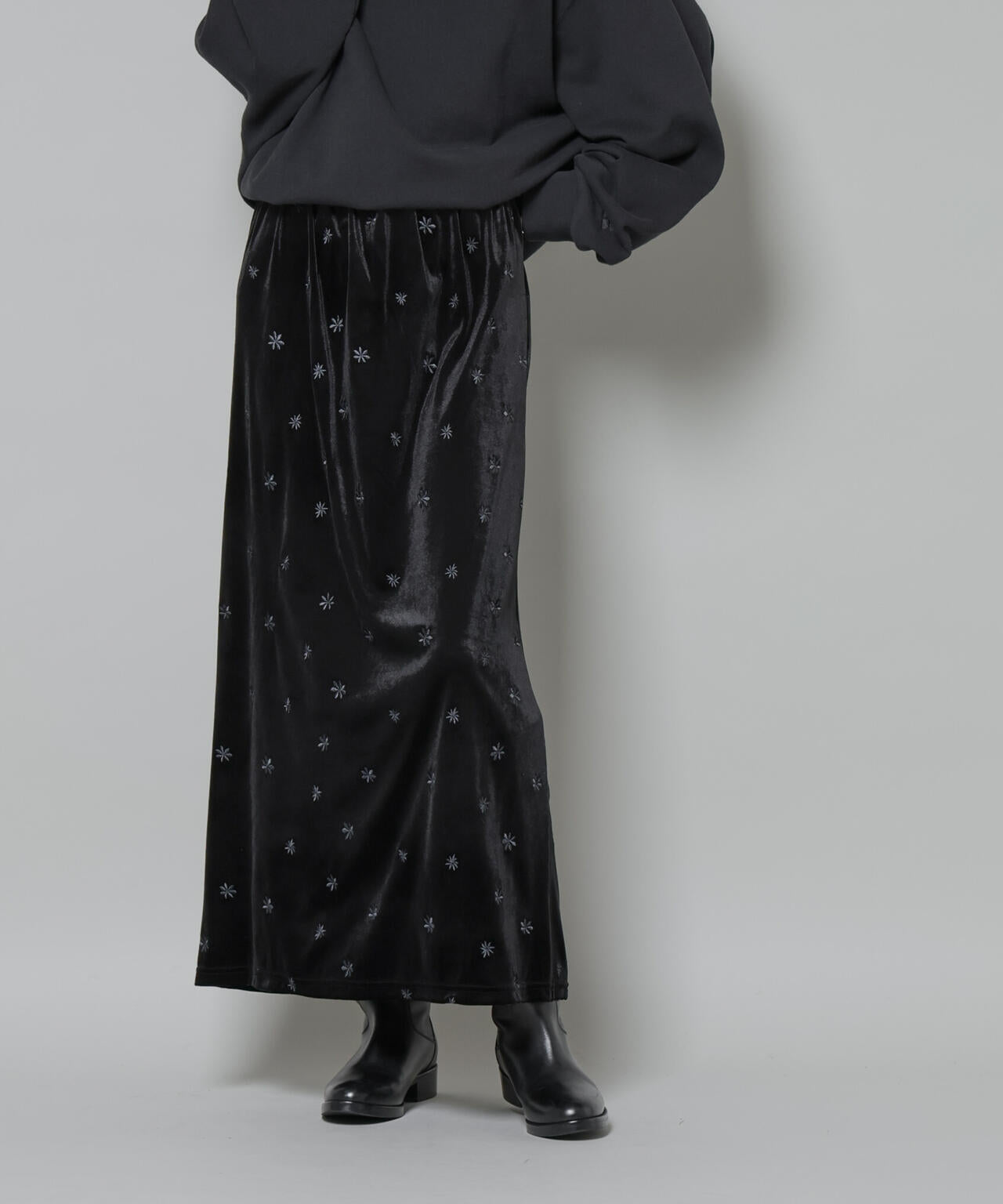 刺繍ベロアカットナロースカート(セットアップ可) 6735230320