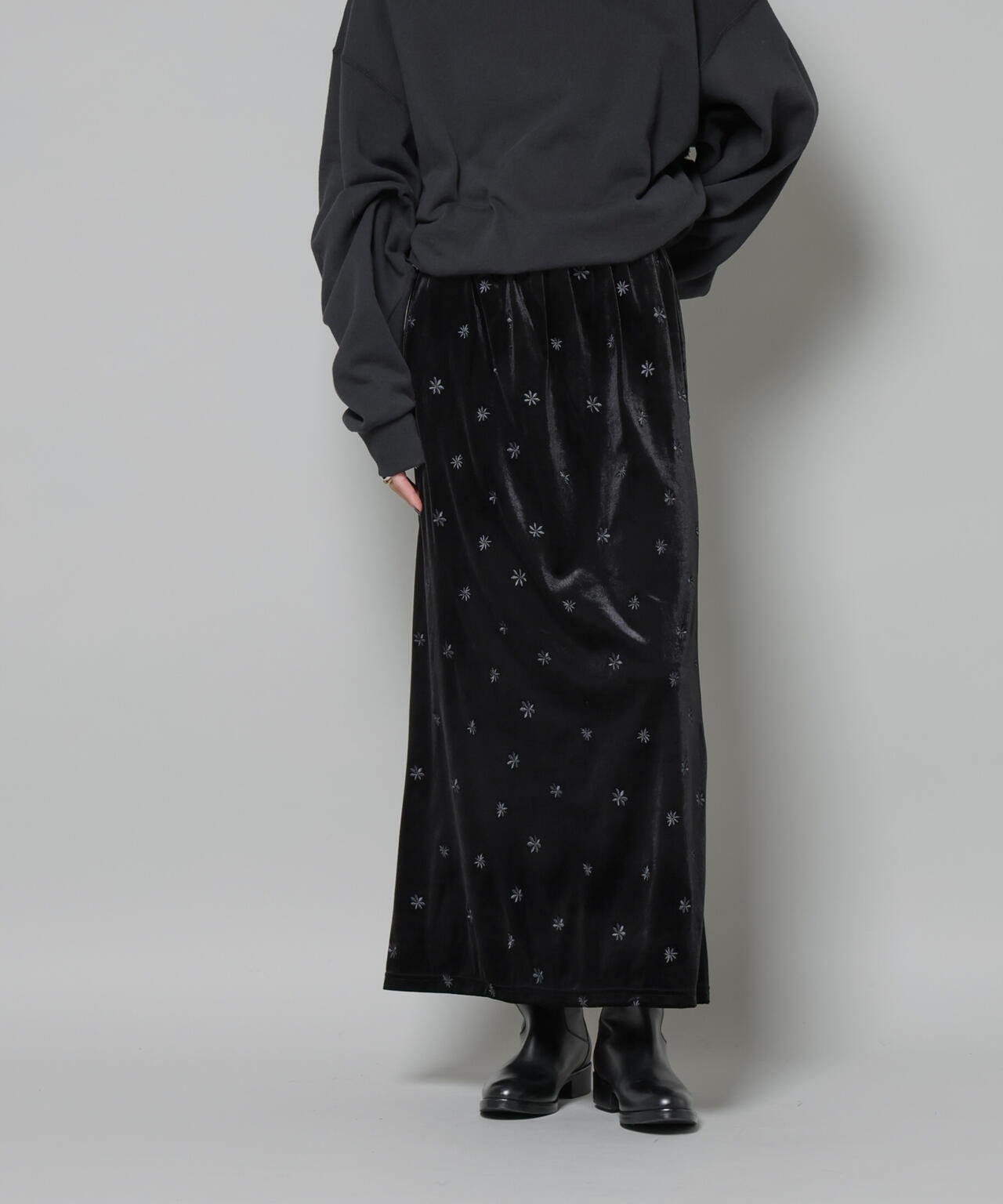 刺繍ベロアカットナロースカート(セットアップ可)