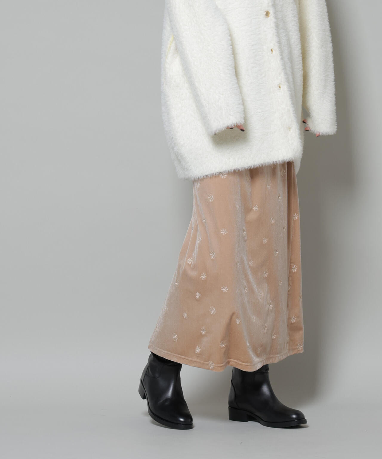 刺繍ベロアカットナロースカート(セットアップ可) 6735230320