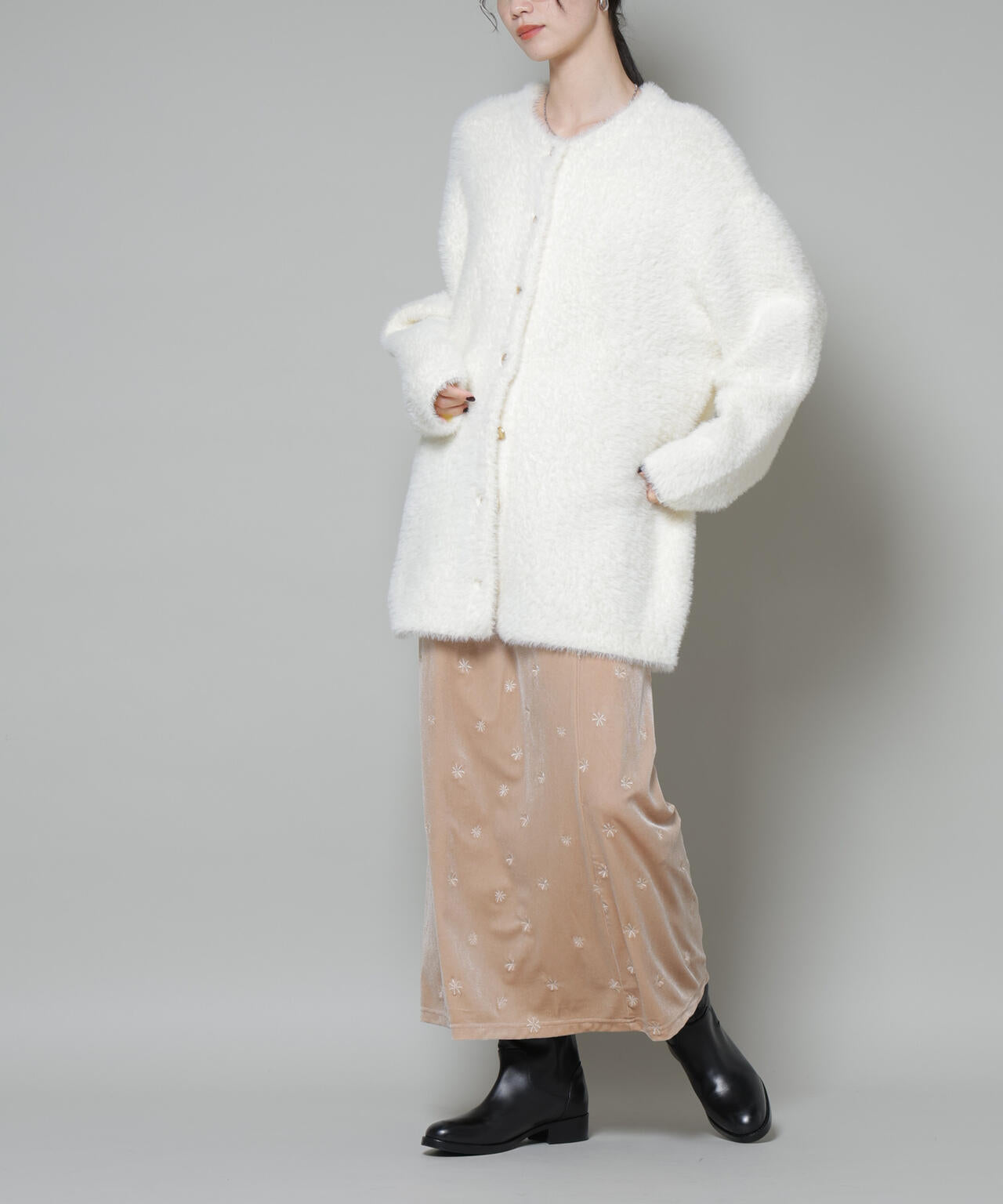 刺繍ベロアカットナロースカート(セットアップ可) 6735230320