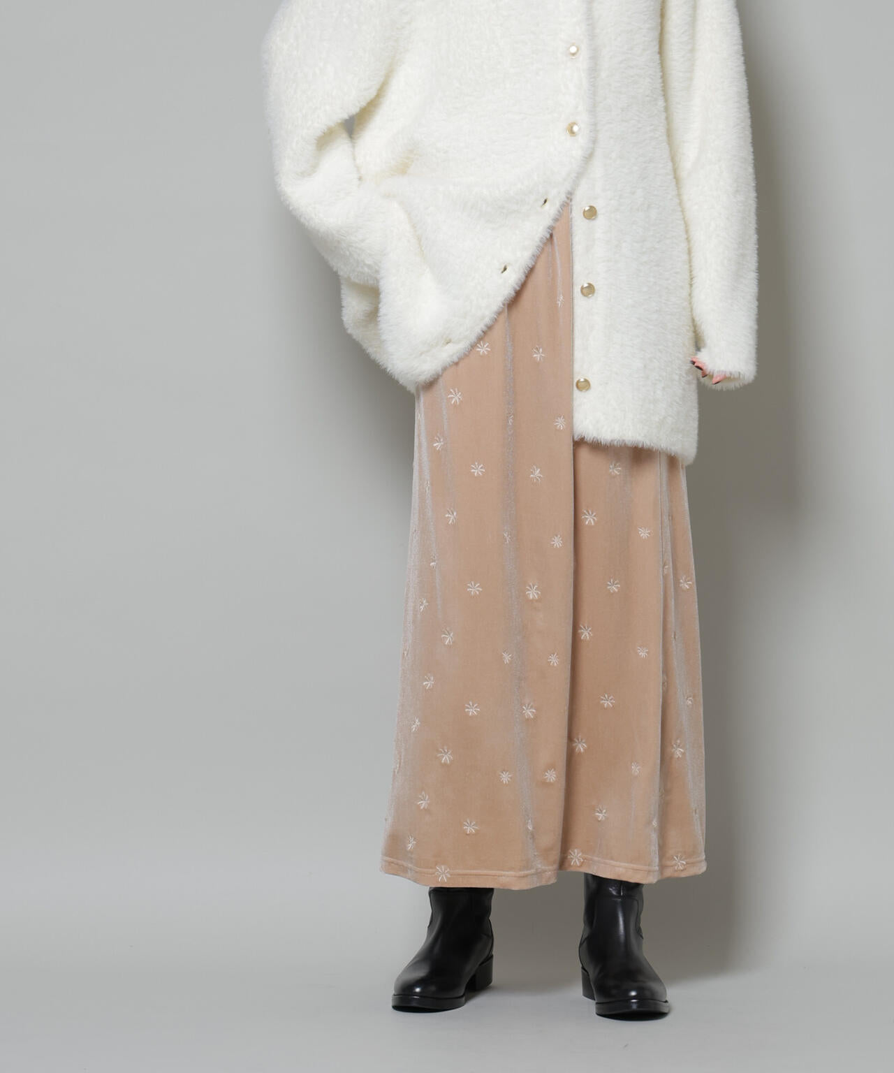 刺繍ベロアカットナロースカート(セットアップ可) 6735230320