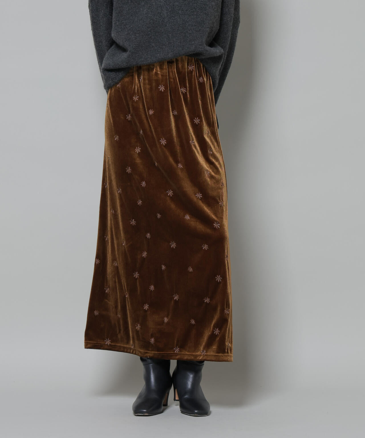 刺繍ベロアカットナロースカート(セットアップ可) 6735230320