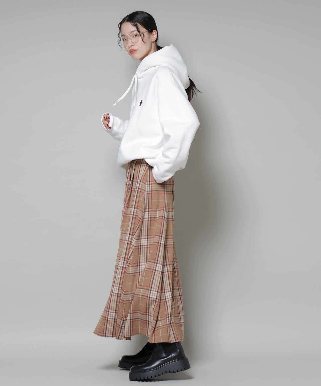 起毛チェックタックフレアスカート 6735230323