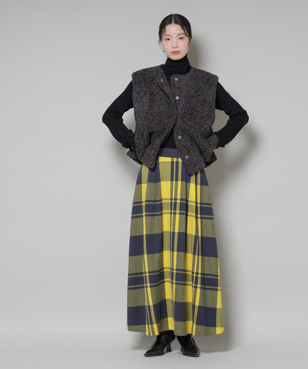 起毛チェックタックフレアスカート 6735230323