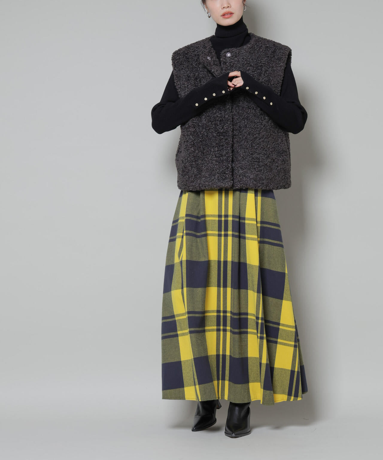 起毛チェックタックフレアスカート 6735230323