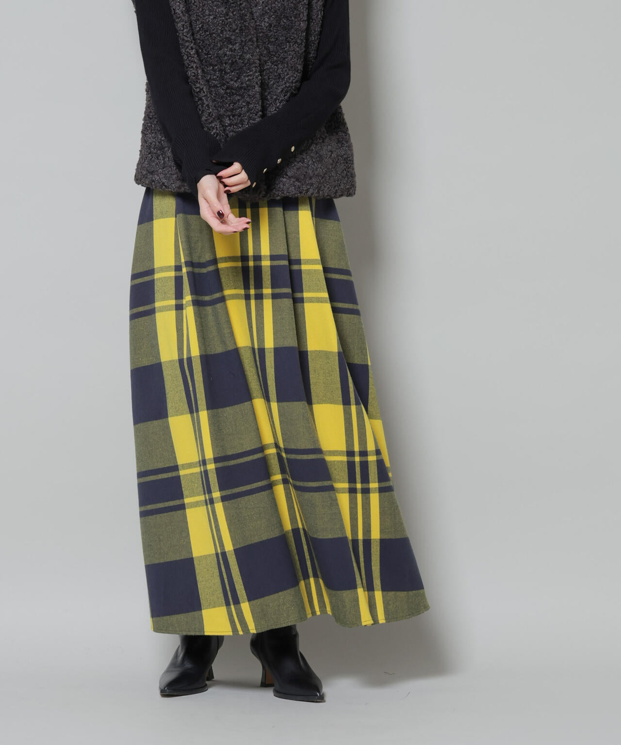 起毛チェックタックフレアスカート 6735230323