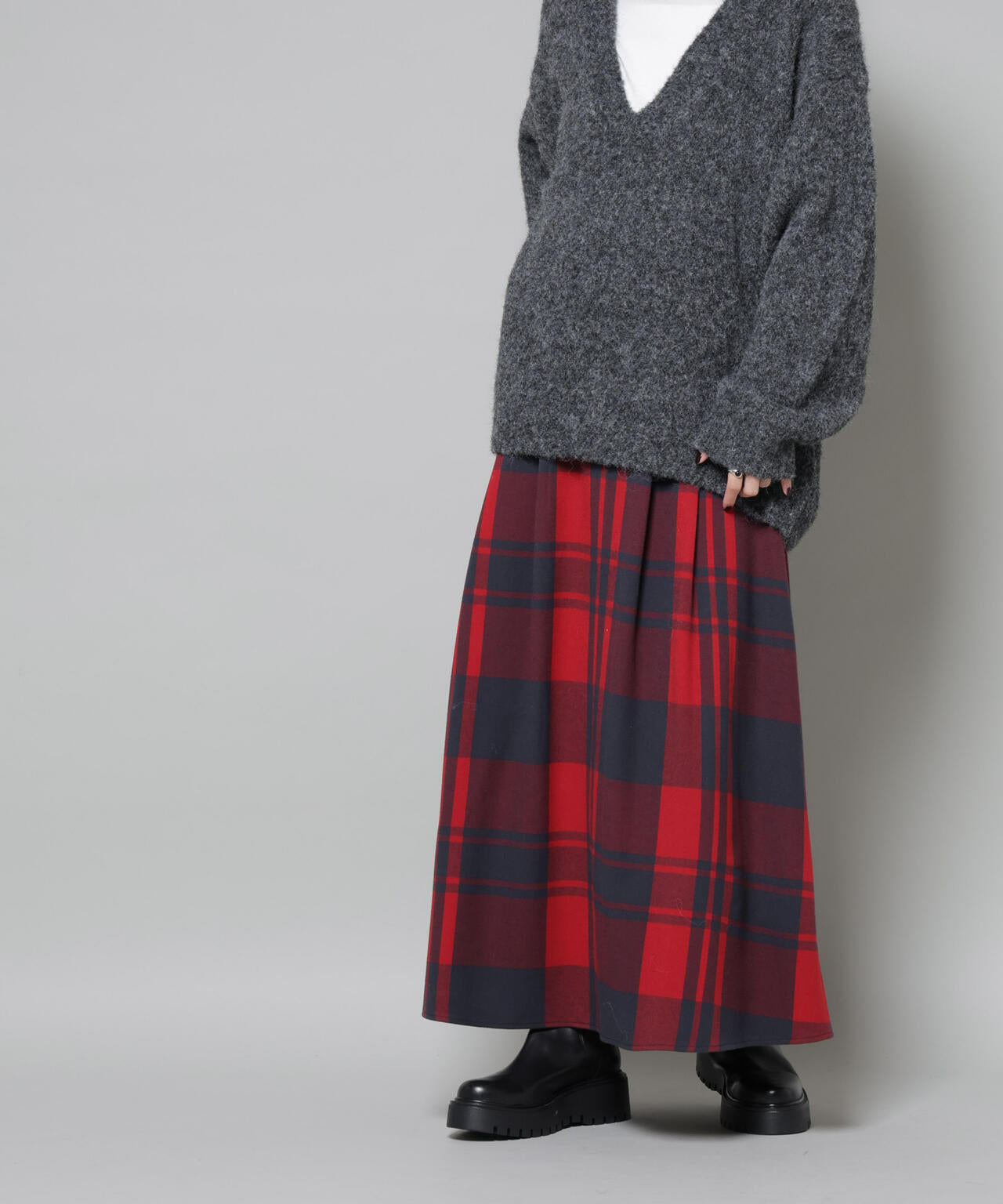 起毛チェックタックフレアスカート 6735230323
