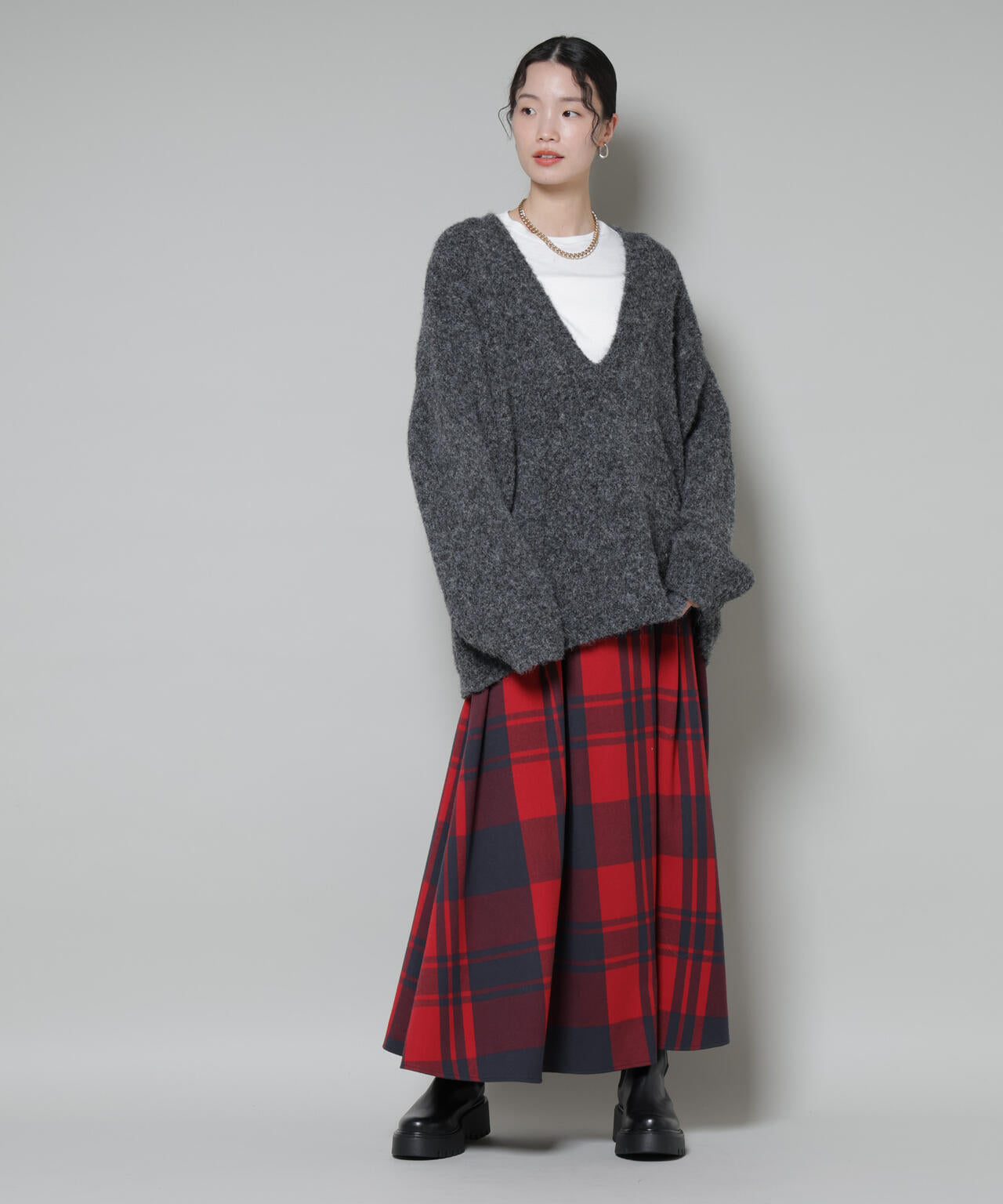 起毛チェックタックフレアスカート 6735230323