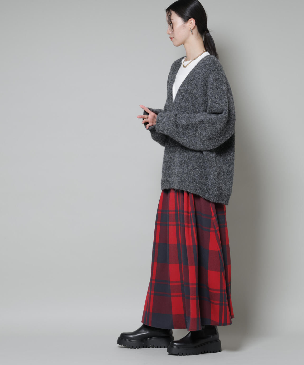 起毛チェックタックフレアスカート 6735230323