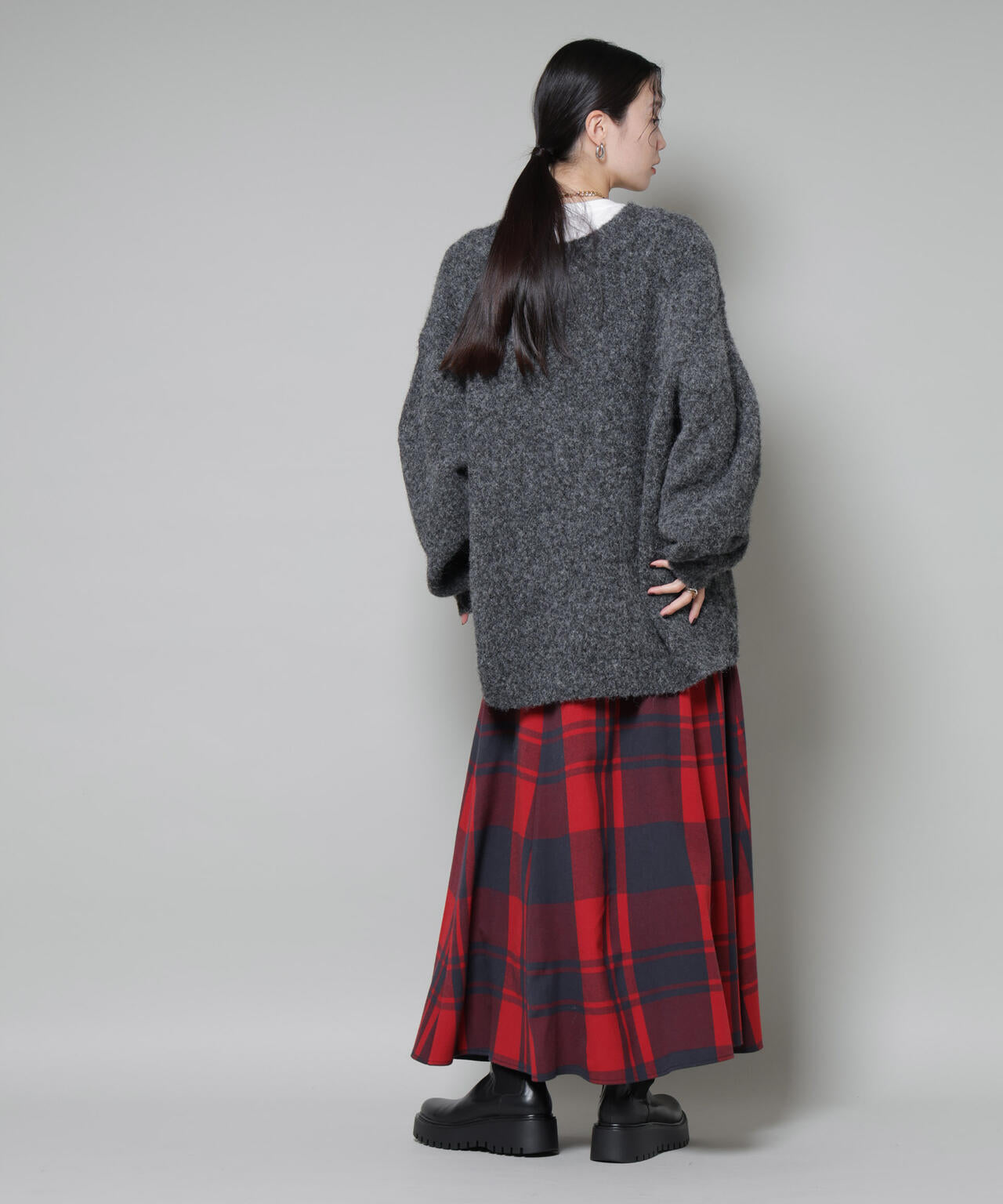起毛チェックタックフレアスカート 6735230323