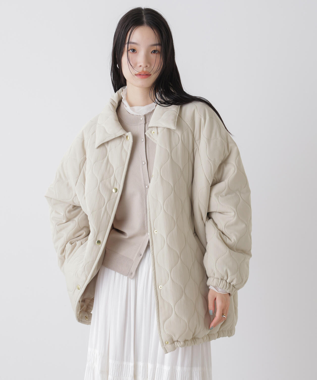 ひょうたんキルトラグランミドルコート