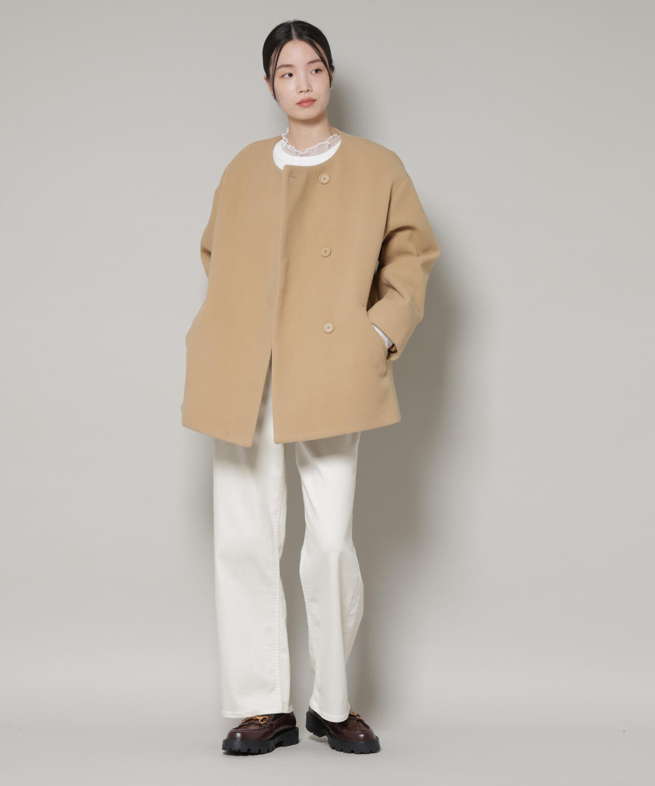 ノーカラーミドルコート 6736111302