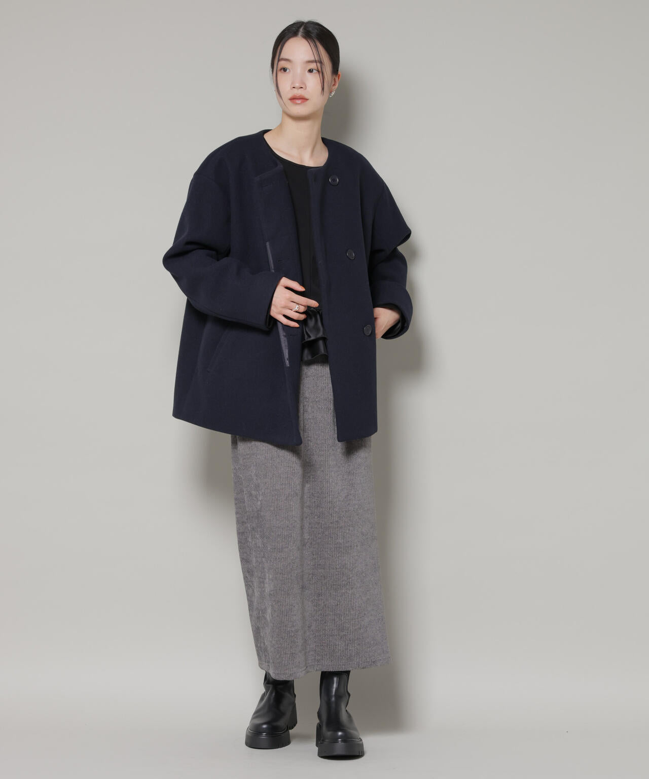 ノーカラーミドルコート 6736111302