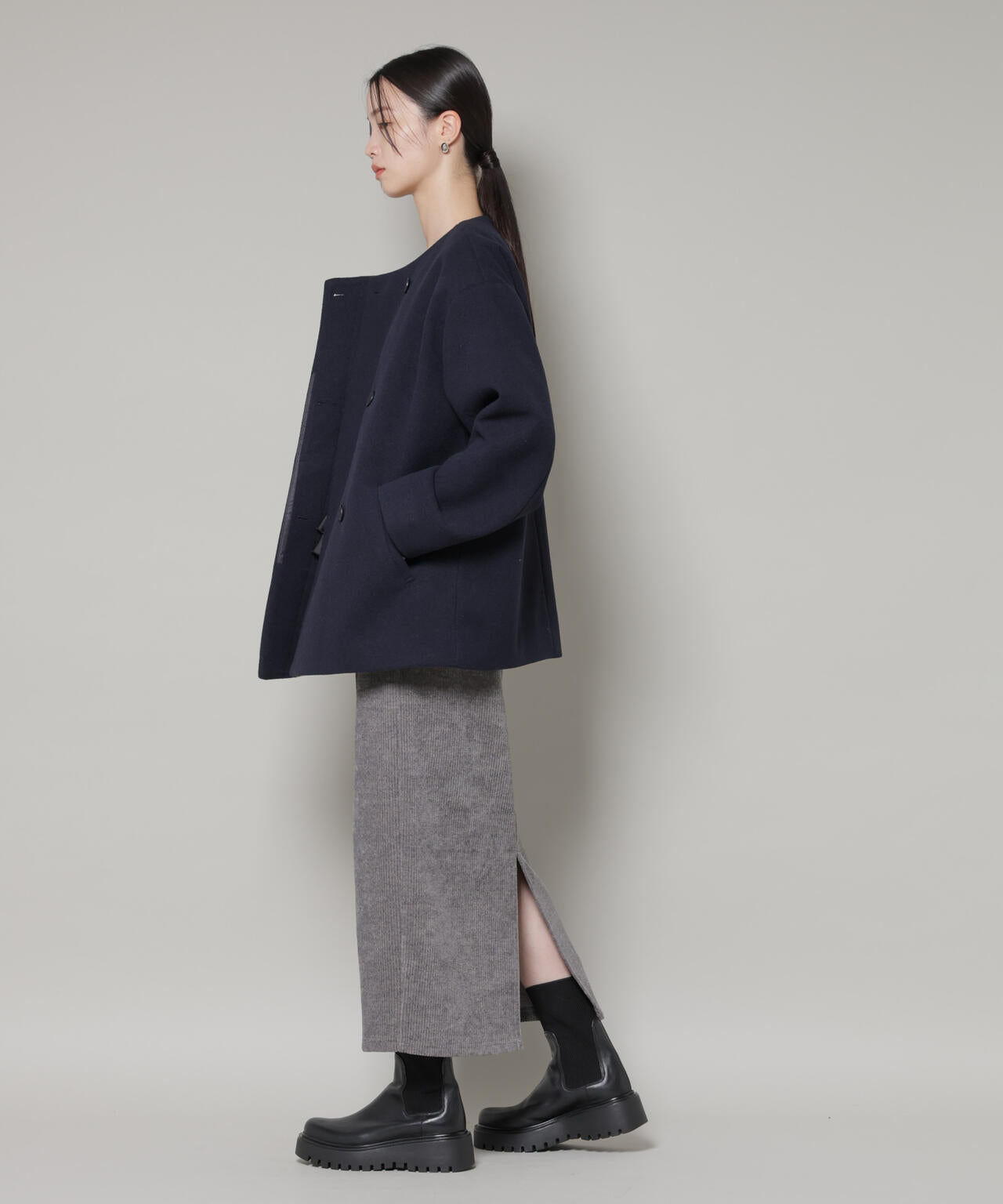 ノーカラーミドルコート 6736111302