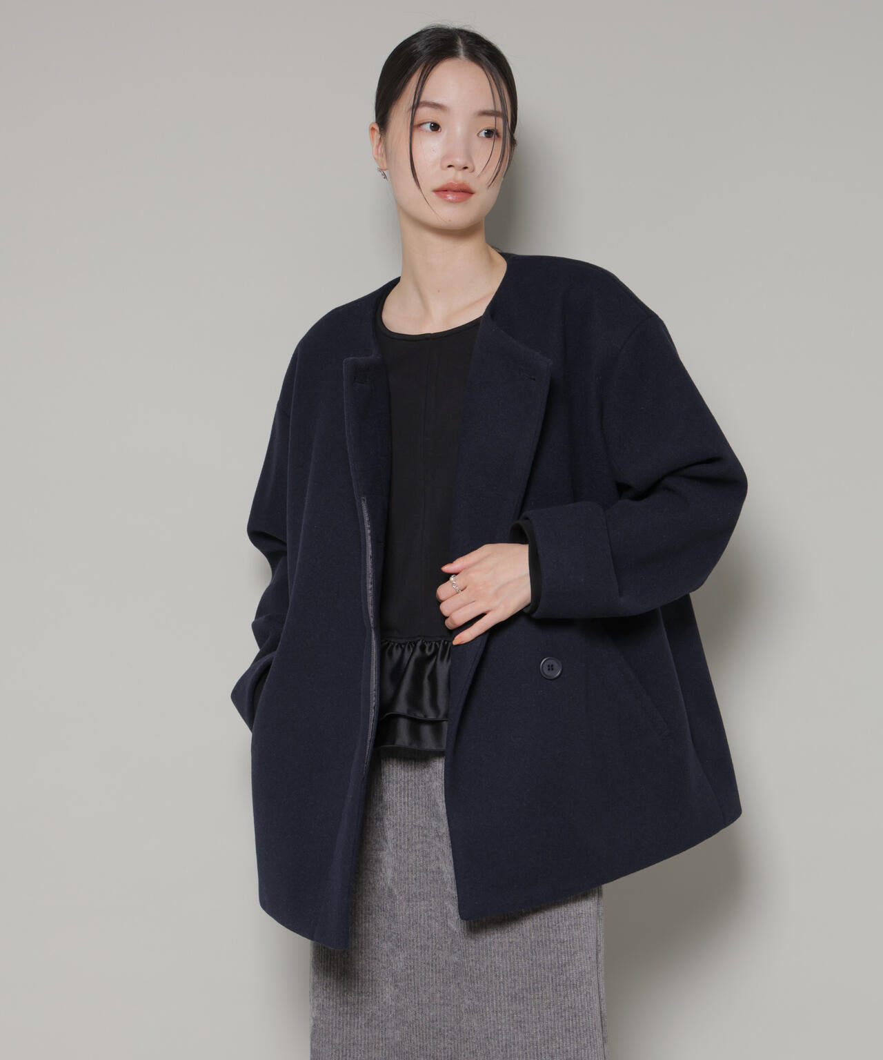 ノーカラーミドルコート 6736111302