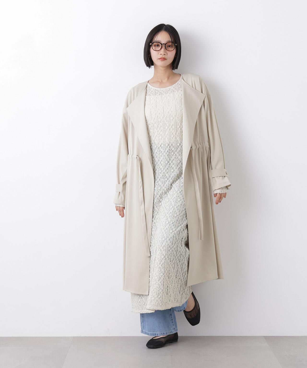 撥水&花粉ガード ドロストノーカラーコート