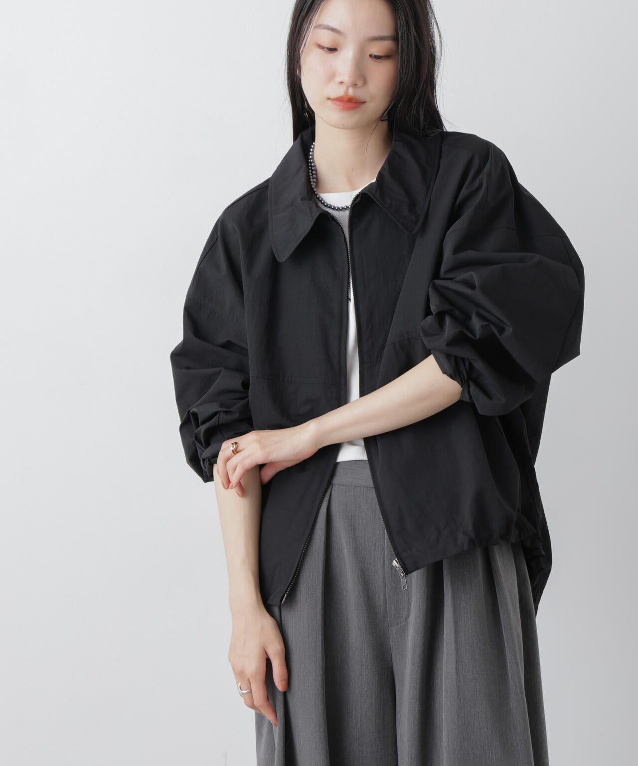 撥水＆花粉ガード コクーンシルエットジップブルゾン 6736112301