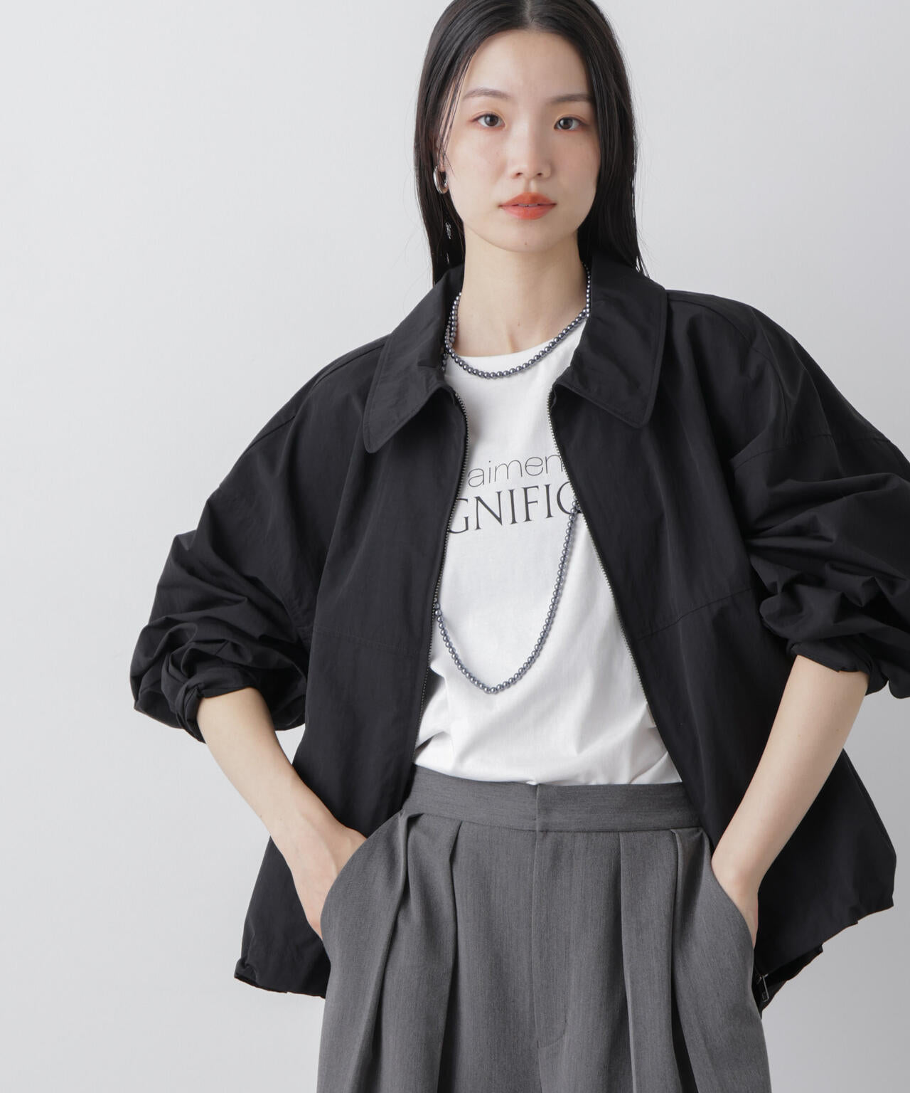 撥水＆花粉ガード コクーンシルエットジップブルゾン 6736112301