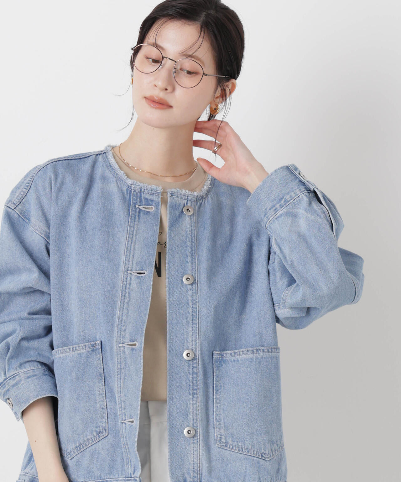 ノーカラーデニムジャケット 6736116301