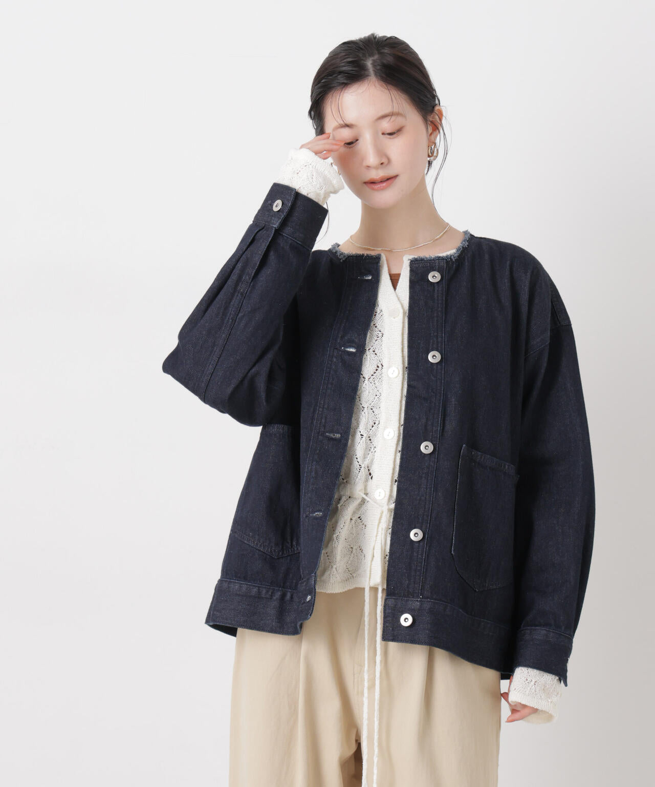 ノーカラーデニムジャケット 6736116301