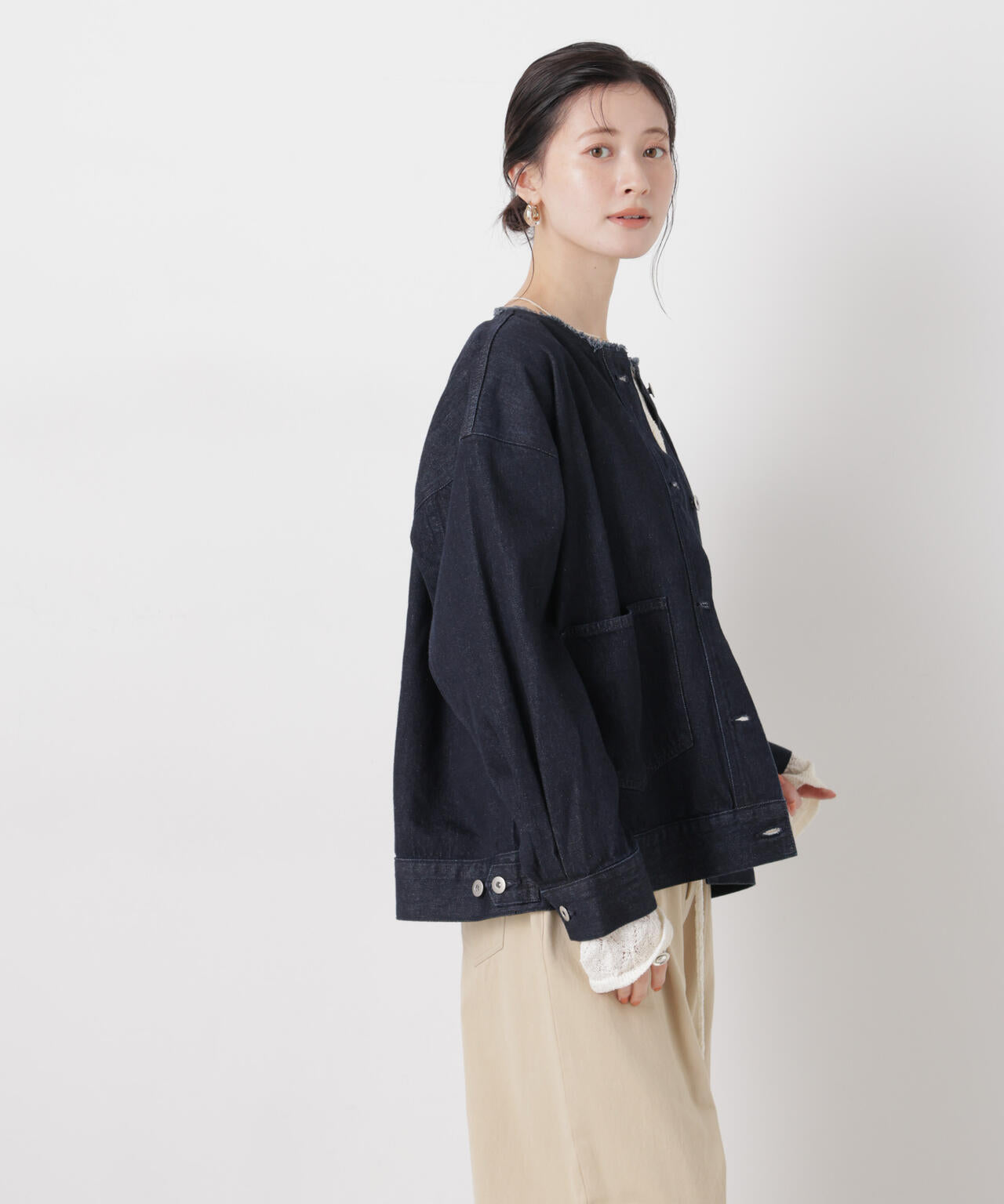ノーカラーデニムジャケット 6736116301