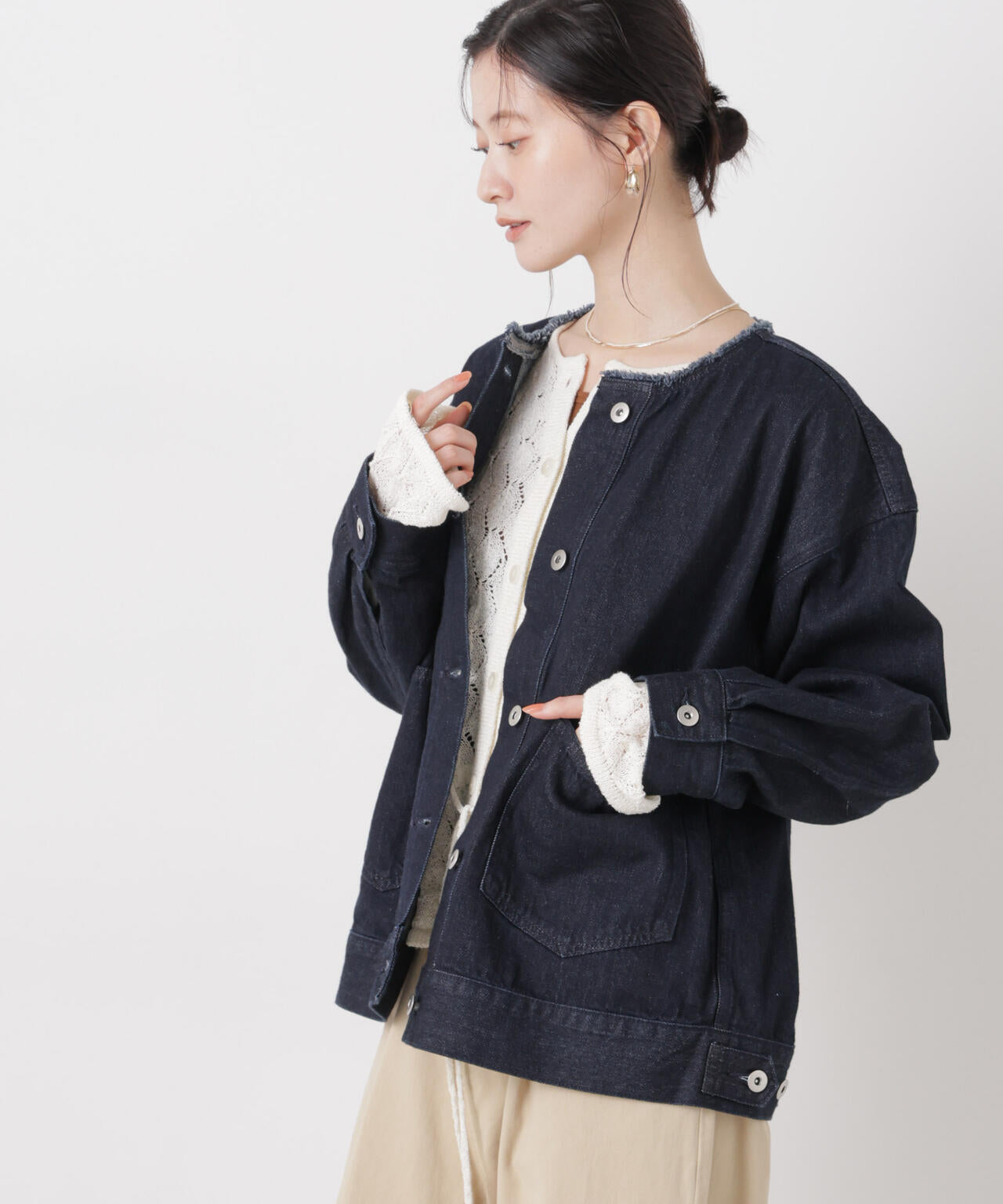 ノーカラーデニムジャケット 6736116301