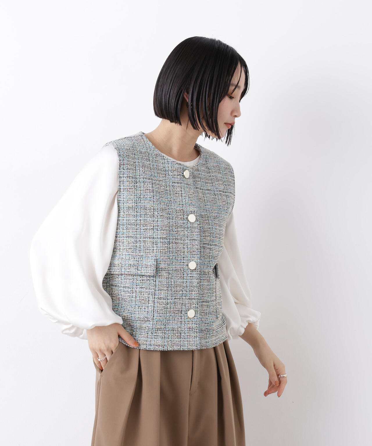 カットツイード金ボタンジレ(セットアップ可)