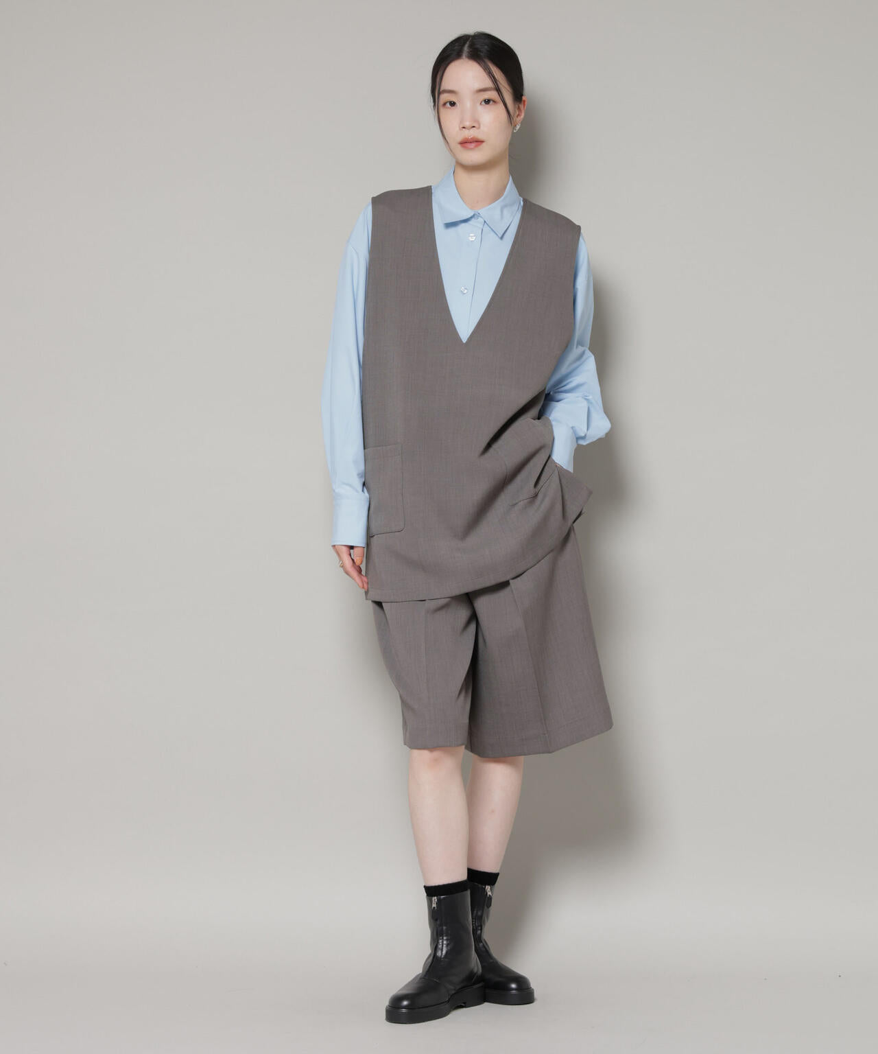 Vネックベスト×ハーフパンツ セットアップ 6736119301